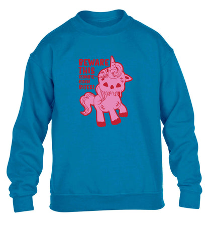 Beware this zombiecorn bites children's blue sweater 12-13 Years