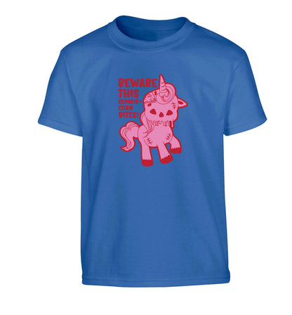 Beware this zombiecorn bites Children's blue Tshirt 12-13 Years