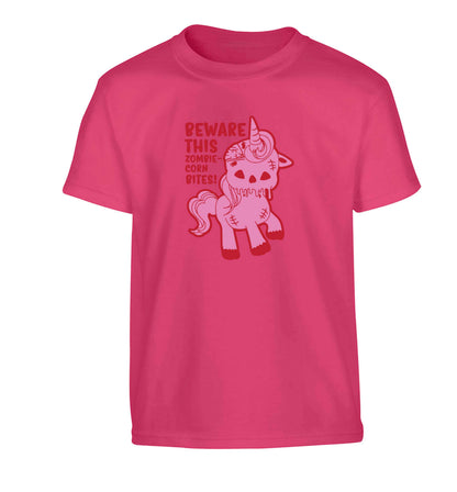 Beware this zombiecorn bites Children's pink Tshirt 12-13 Years