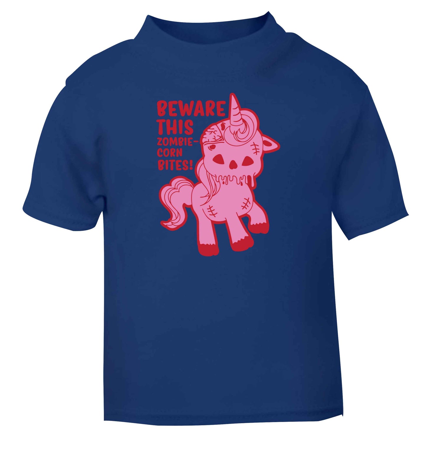 Beware this zombiecorn bites blue baby toddler Tshirt 2 Years