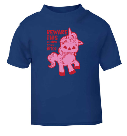 Beware this zombiecorn bites blue baby toddler Tshirt 2 Years
