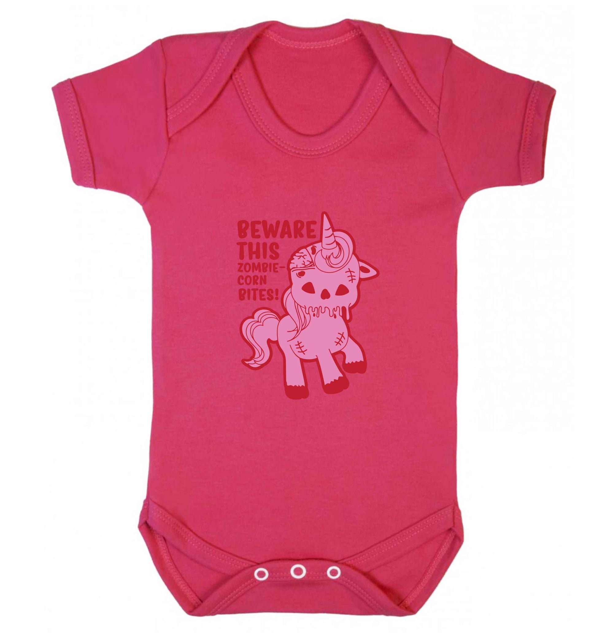 Beware this zombiecorn bites baby vest dark pink 18-24 months