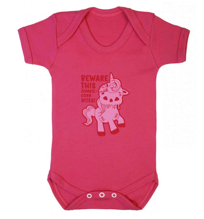 Beware this zombiecorn bites baby vest dark pink 18-24 months