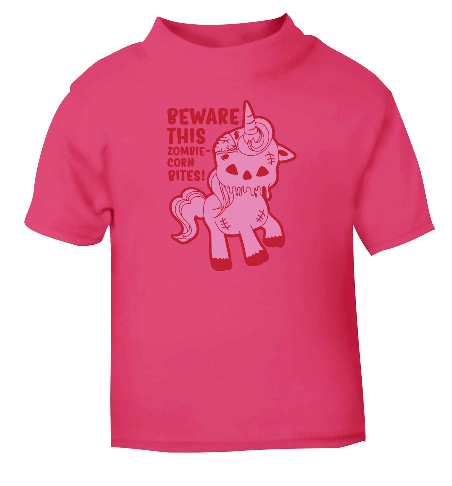 Beware this zombiecorn bites pink baby toddler Tshirt 2 Years
