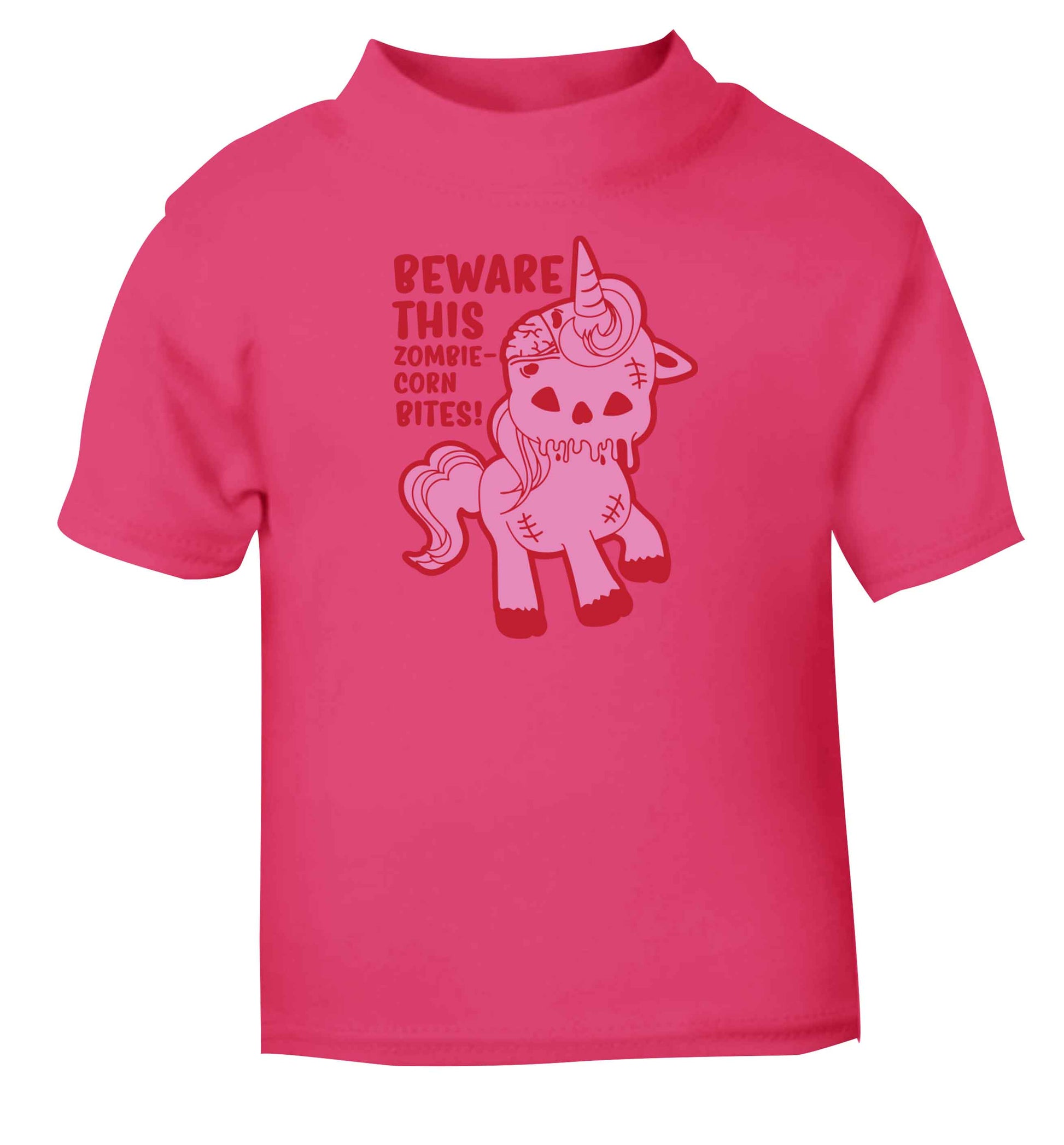 Beware this zombiecorn bites pink baby toddler Tshirt 2 Years