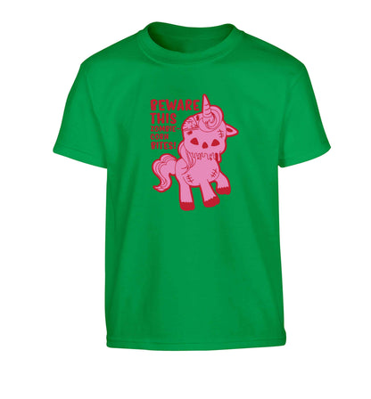 Beware this zombiecorn bites Children's green Tshirt 12-13 Years