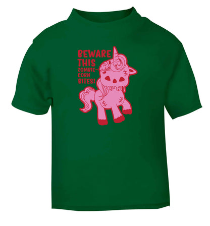 Beware this zombiecorn bites green baby toddler Tshirt 2 Years
