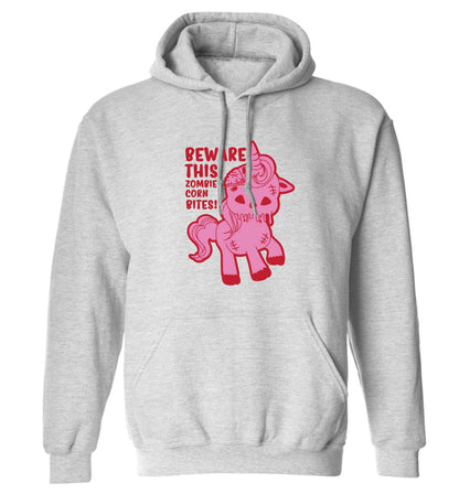 Beware this zombiecorn bites adults unisex grey hoodie 2XL