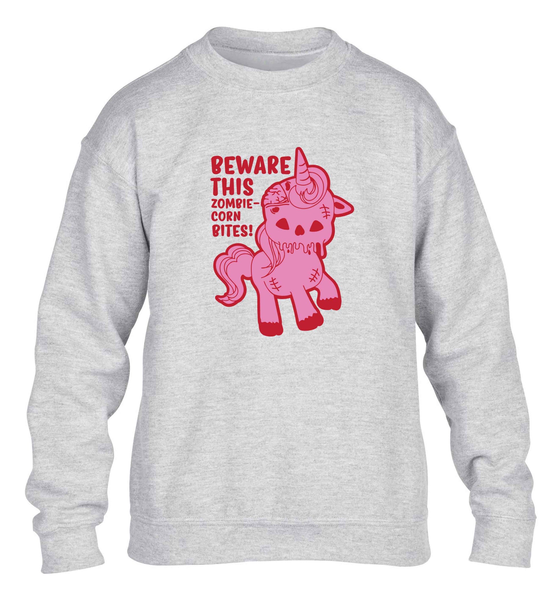 Beware this zombiecorn bites children's grey sweater 12-13 Years