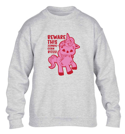Beware this zombiecorn bites children's grey sweater 12-13 Years