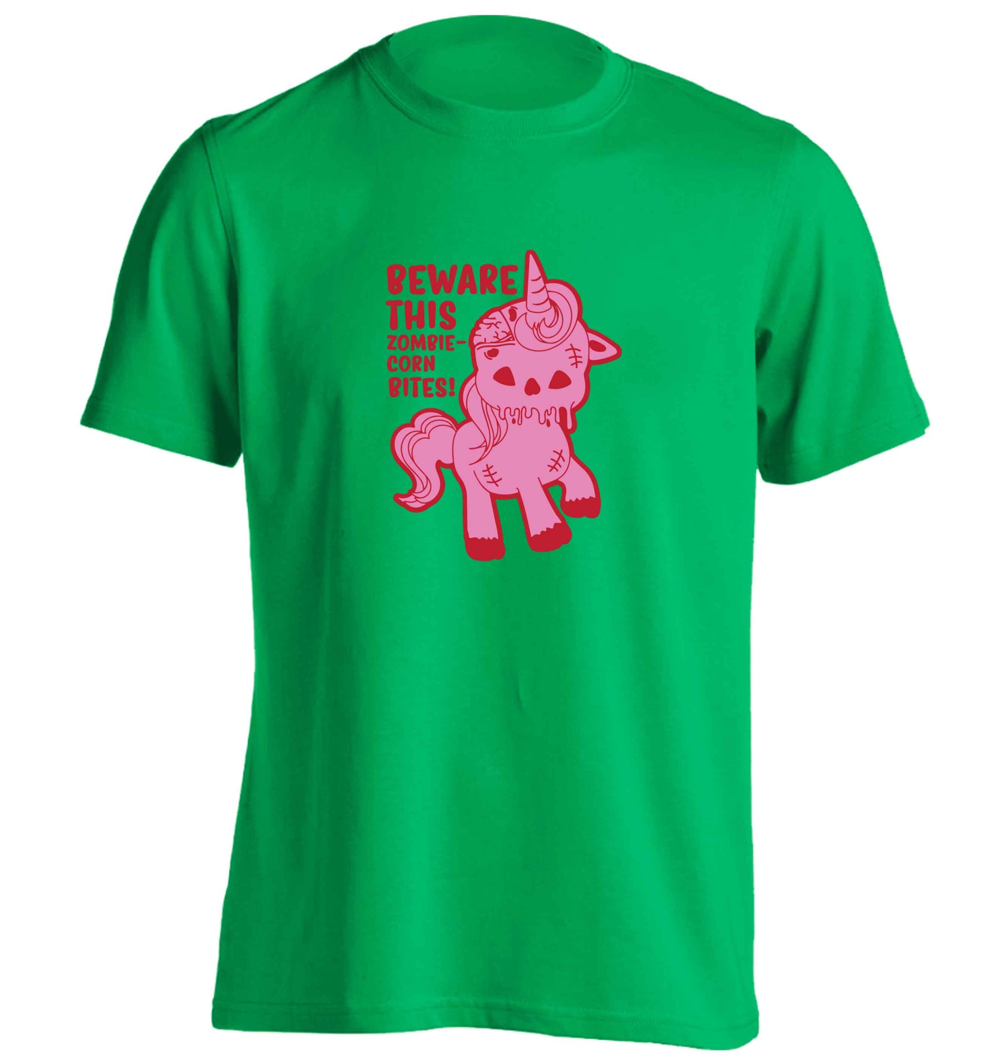 Beware this zombiecorn bites adults unisex green Tshirt small