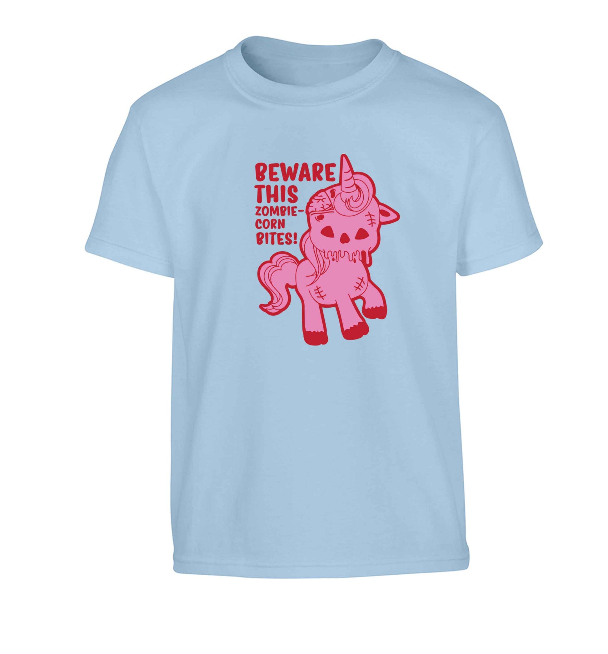 Beware this zombiecorn bites Children's light blue Tshirt 12-13 Years