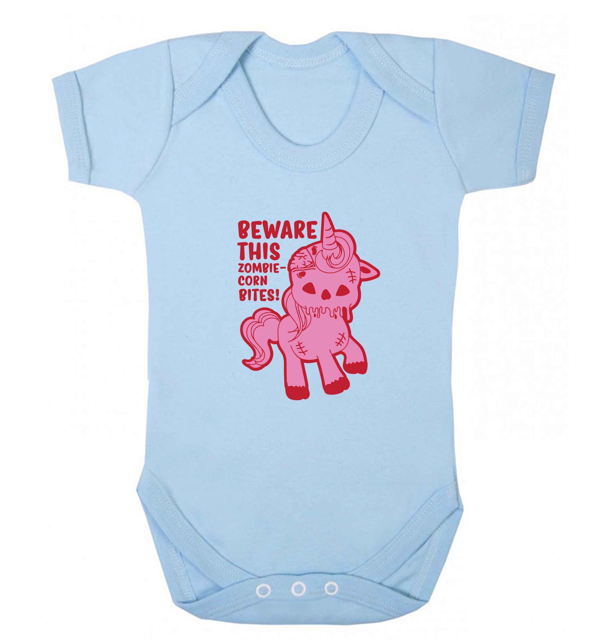Beware this zombiecorn bites baby vest pale blue 18-24 months