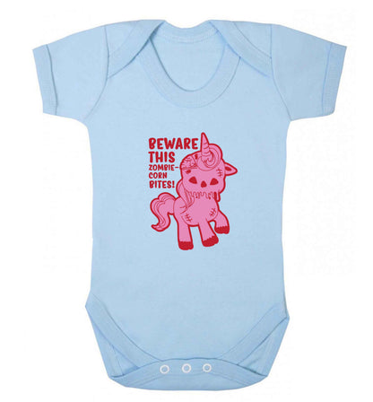 Beware this zombiecorn bites baby vest pale blue 18-24 months