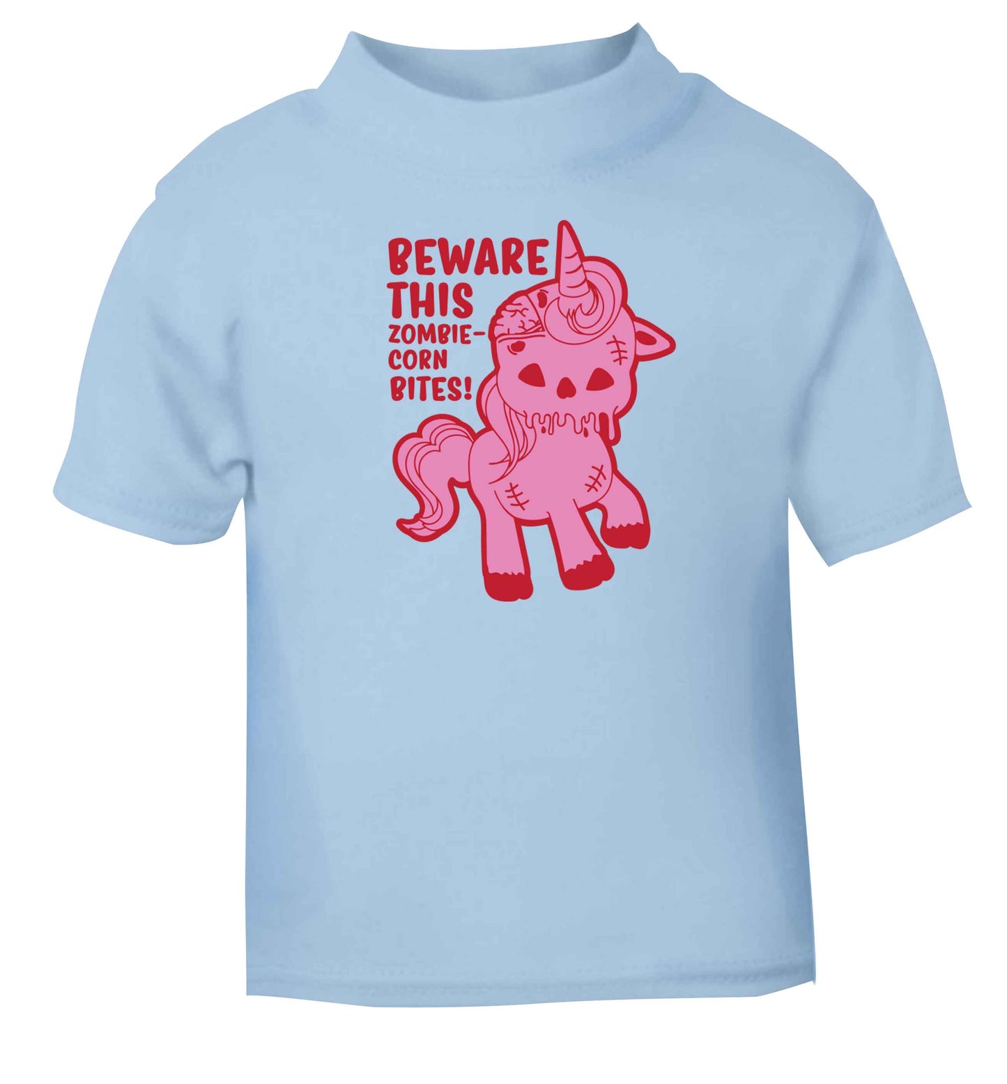 Beware this zombiecorn bites light blue baby toddler Tshirt 2 Years