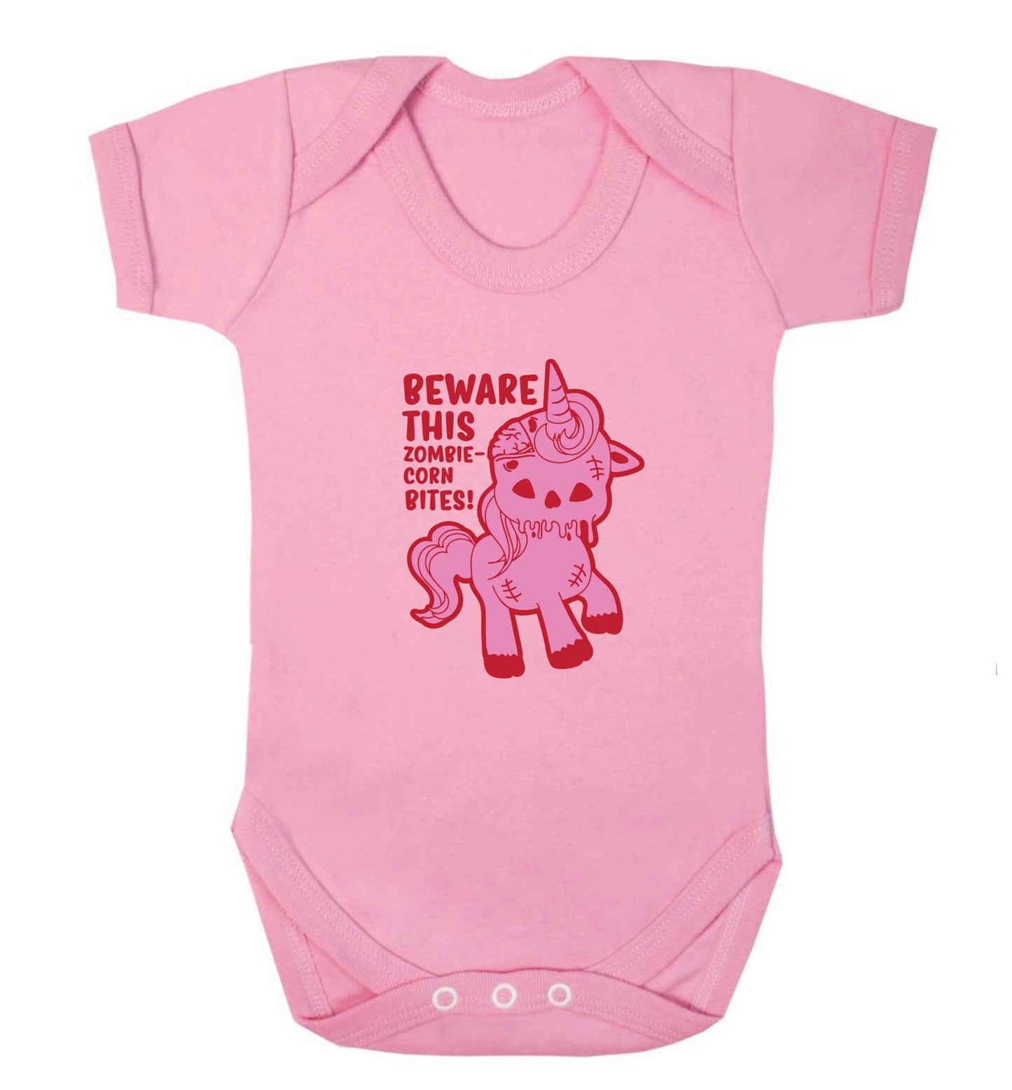 Beware this zombiecorn bites baby vest pale pink 18-24 months