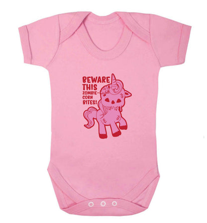 Beware this zombiecorn bites baby vest pale pink 18-24 months
