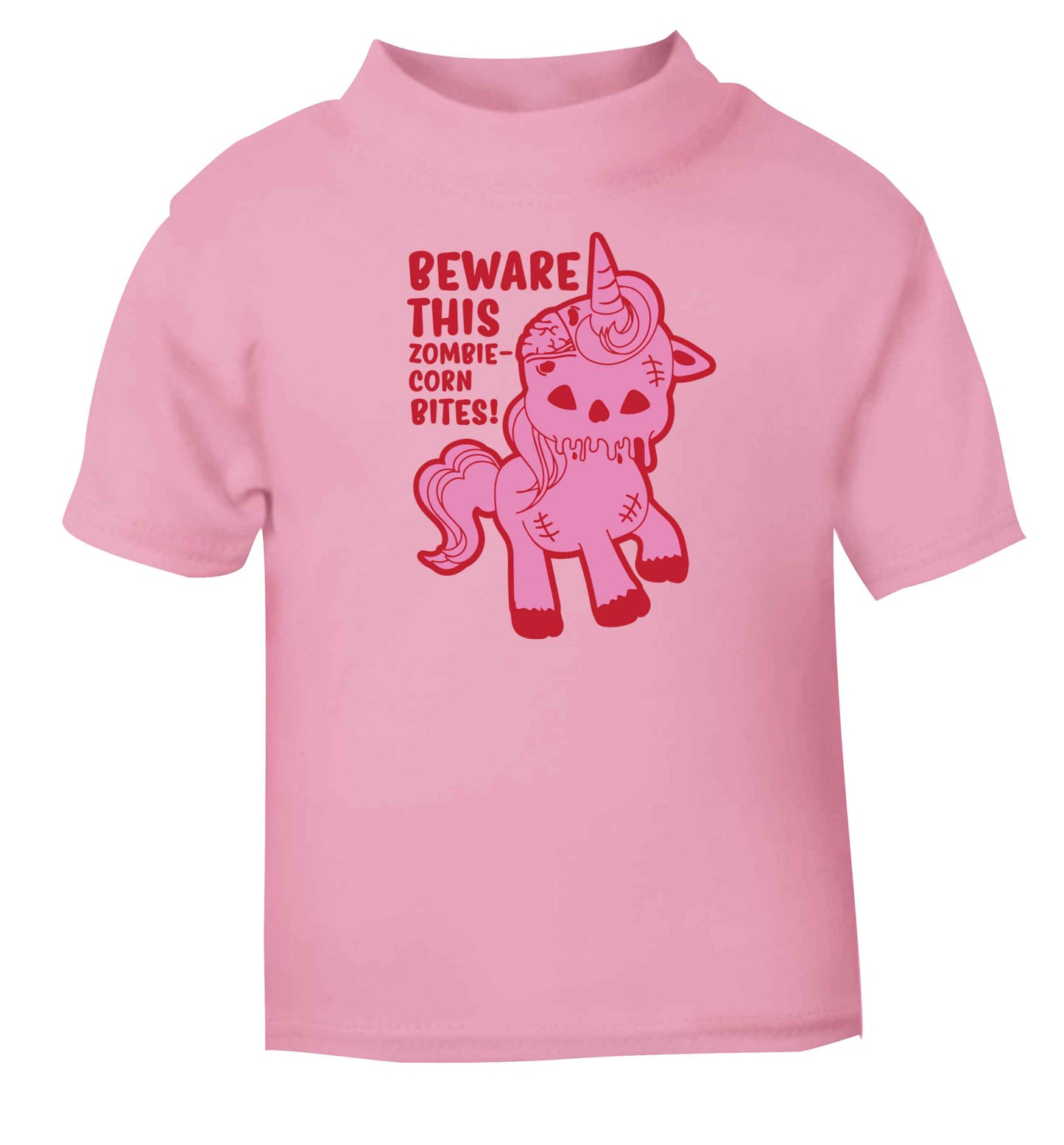 Beware this zombiecorn bites light pink baby toddler Tshirt 2 Years