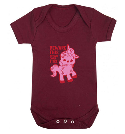 Beware this zombiecorn bites baby vest maroon 18-24 months