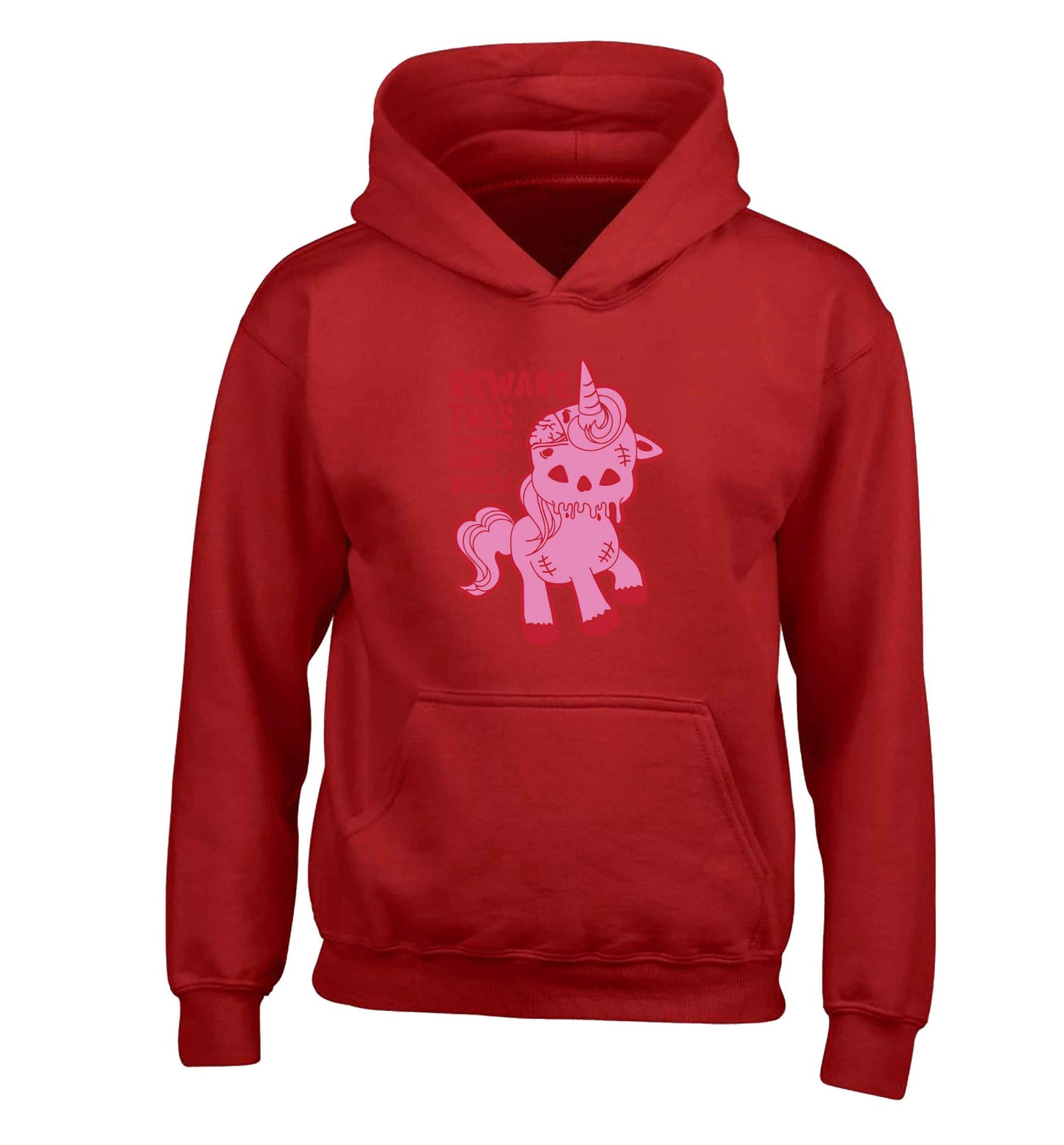 Beware this zombiecorn bites children's red hoodie 12-13 Years