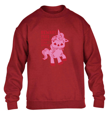 Beware this zombiecorn bites children's grey sweater 12-13 Years