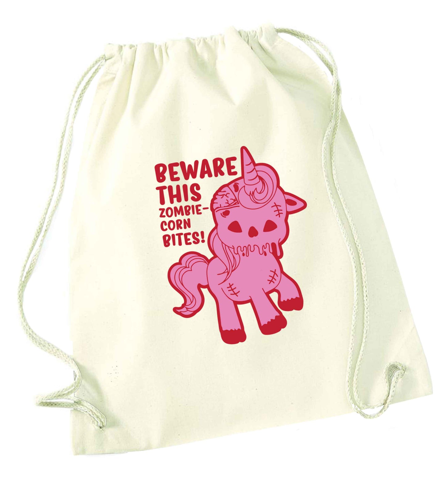 Beware this zombiecorn bites natural drawstring bag