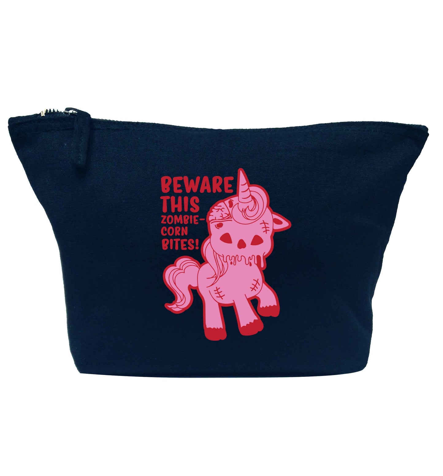 Beware this zombiecorn bites navy makeup bag