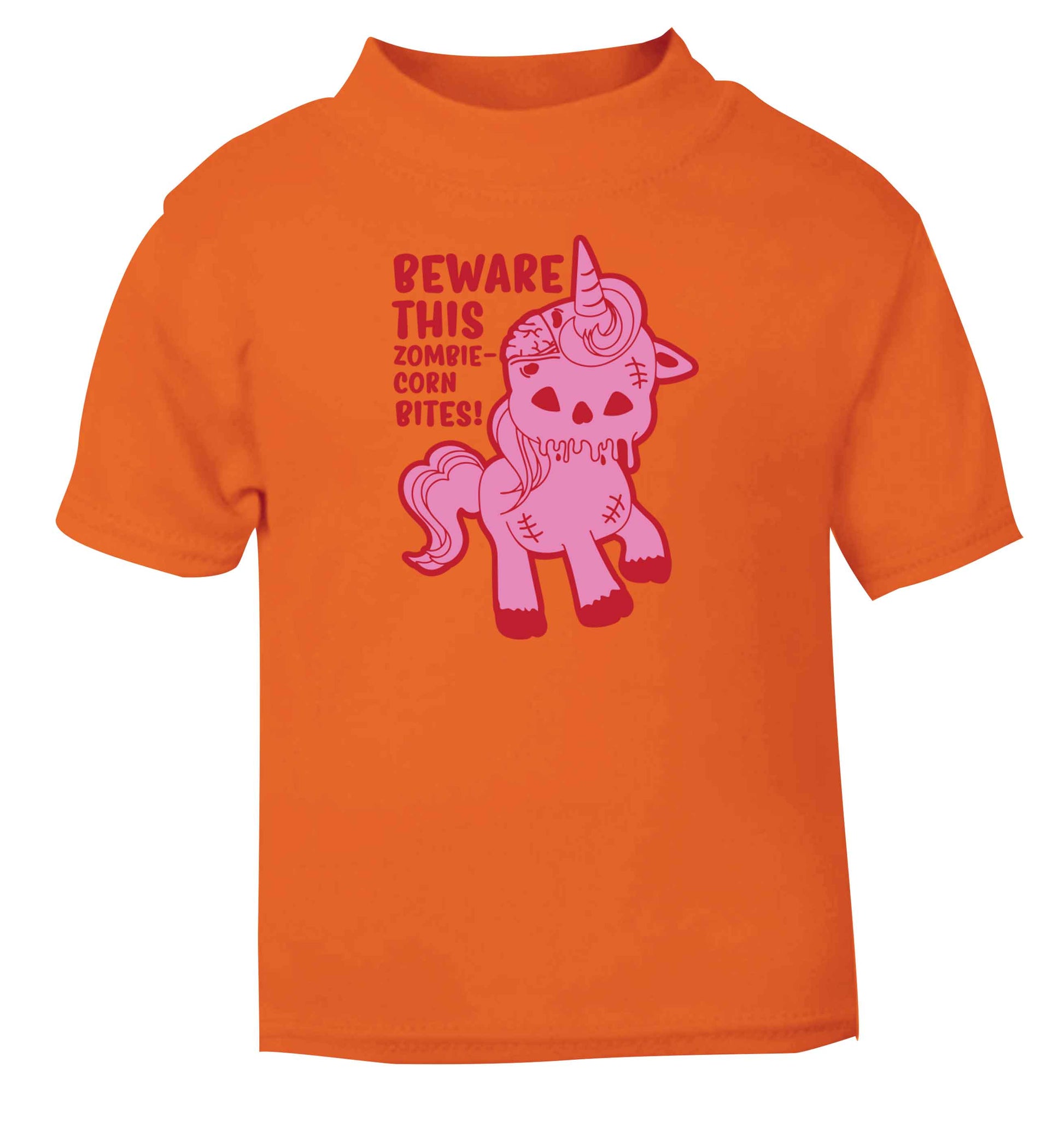 Beware this zombiecorn bites orange baby toddler Tshirt 2 Years