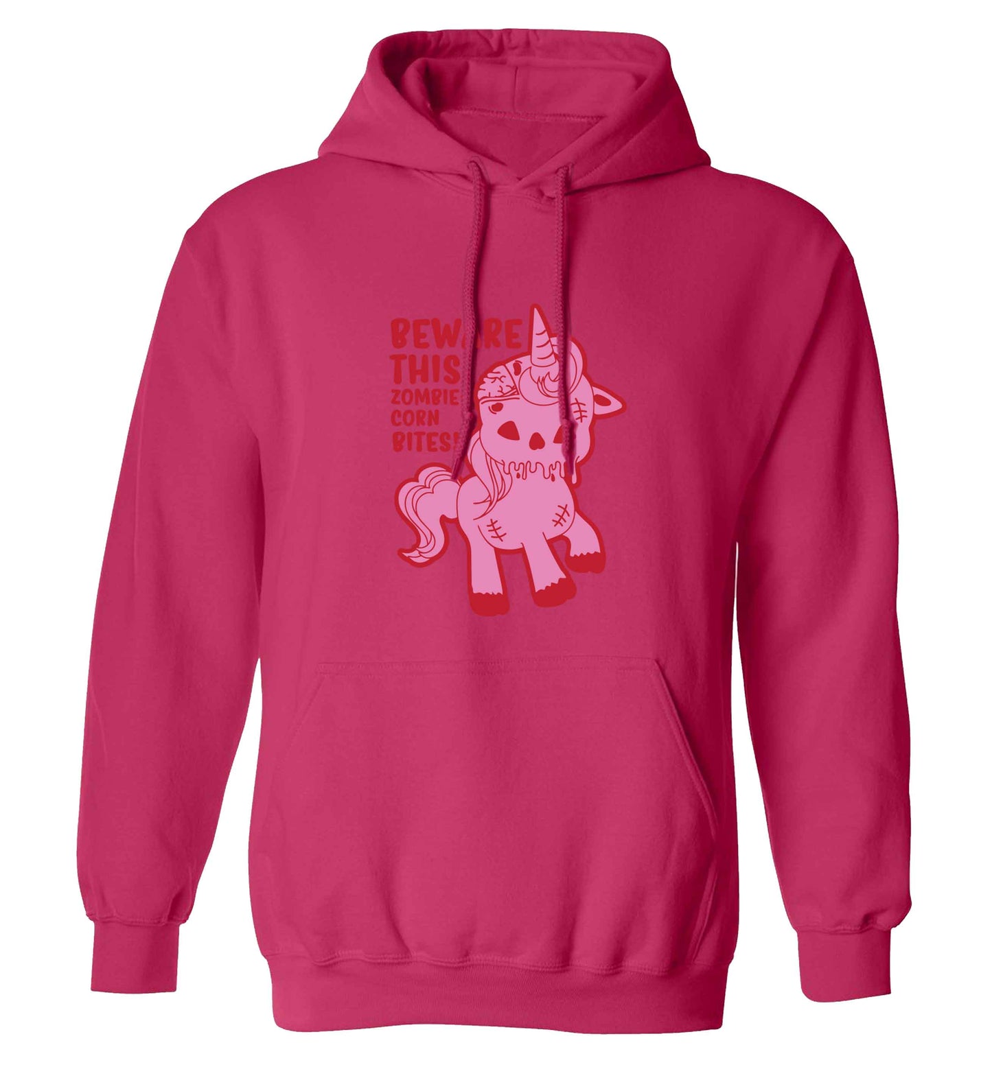 Beware this zombiecorn bites adults unisex pink hoodie 2XL