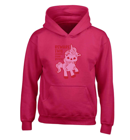 Beware this zombiecorn bites children's pink hoodie 12-13 Years
