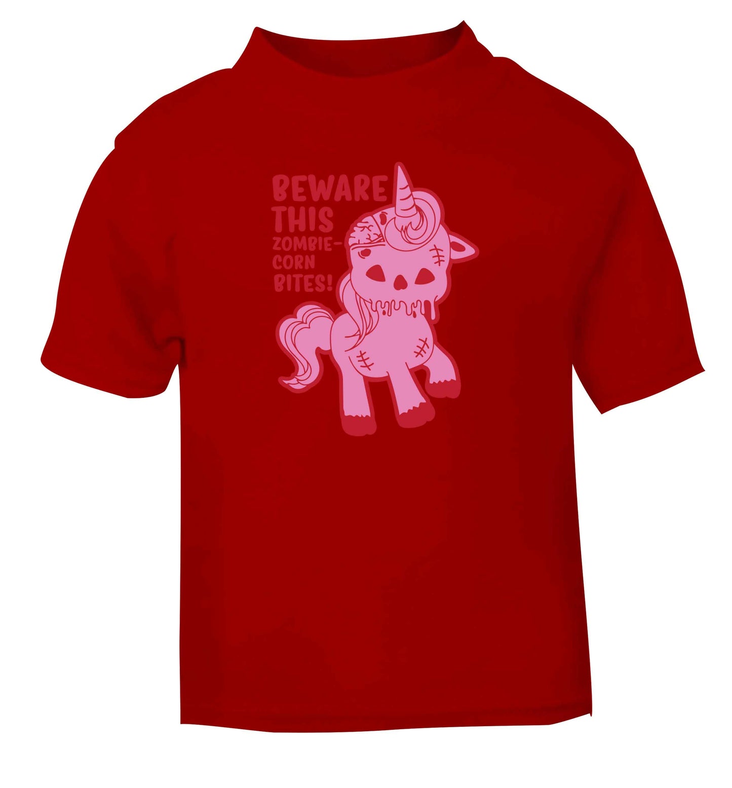 Beware this zombiecorn bites red baby toddler Tshirt 2 Years