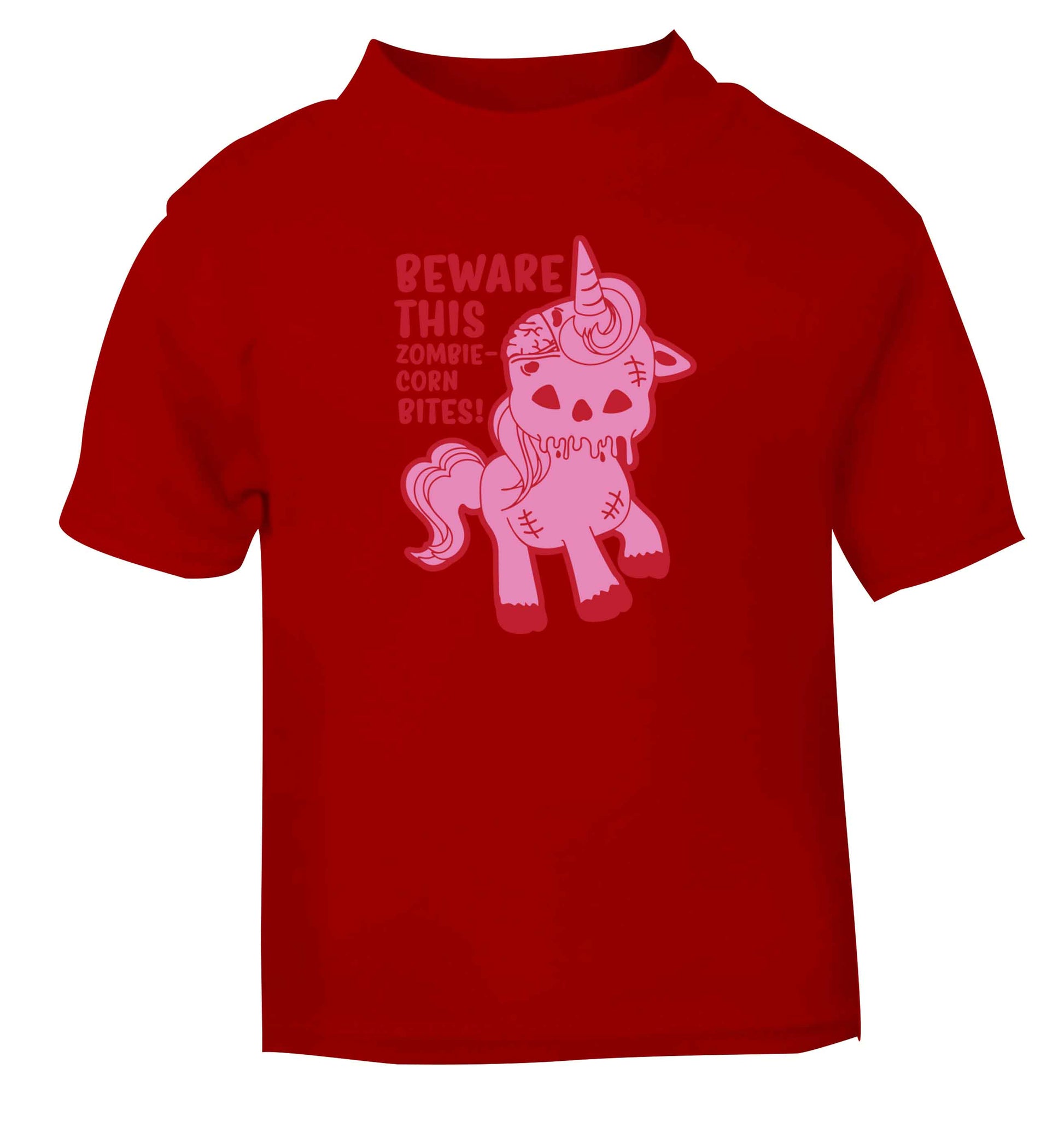 Beware this zombiecorn bites red baby toddler Tshirt 2 Years