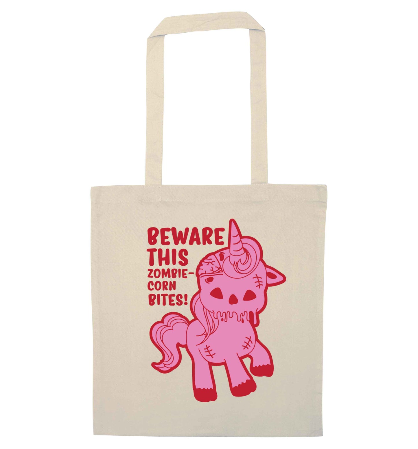 Beware this zombiecorn bites natural tote bag