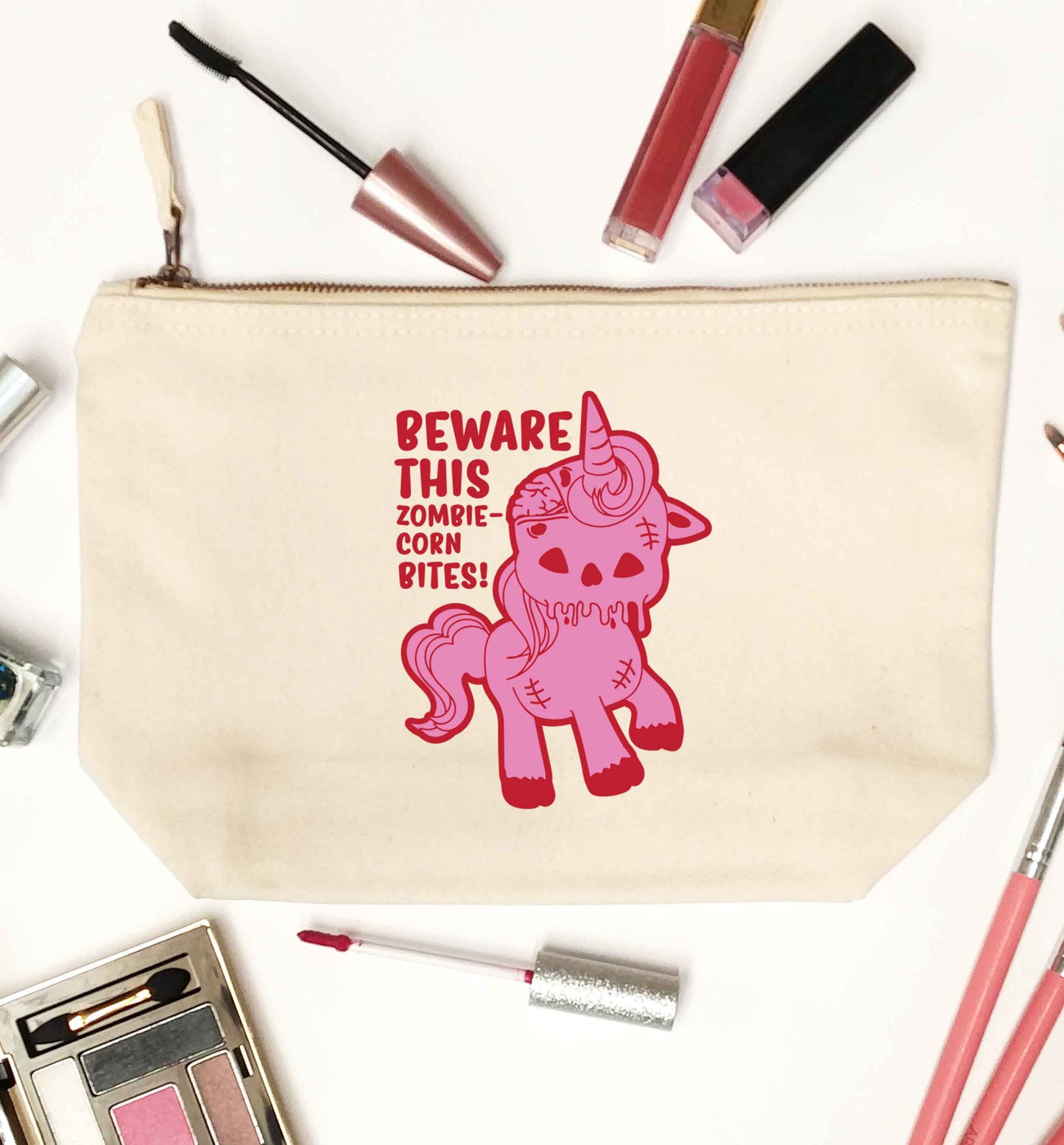 Beware this zombiecorn bites natural makeup bag