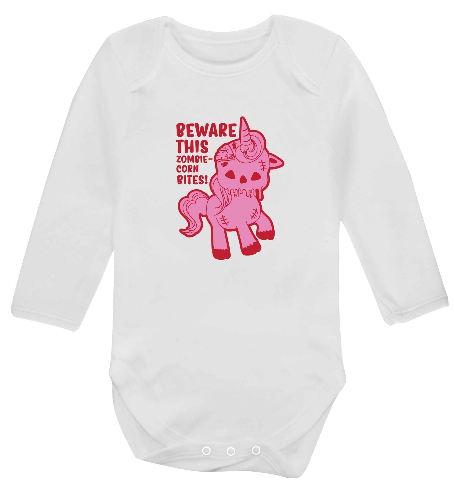 Beware this zombiecorn bites baby vest long sleeved white 6-12 months