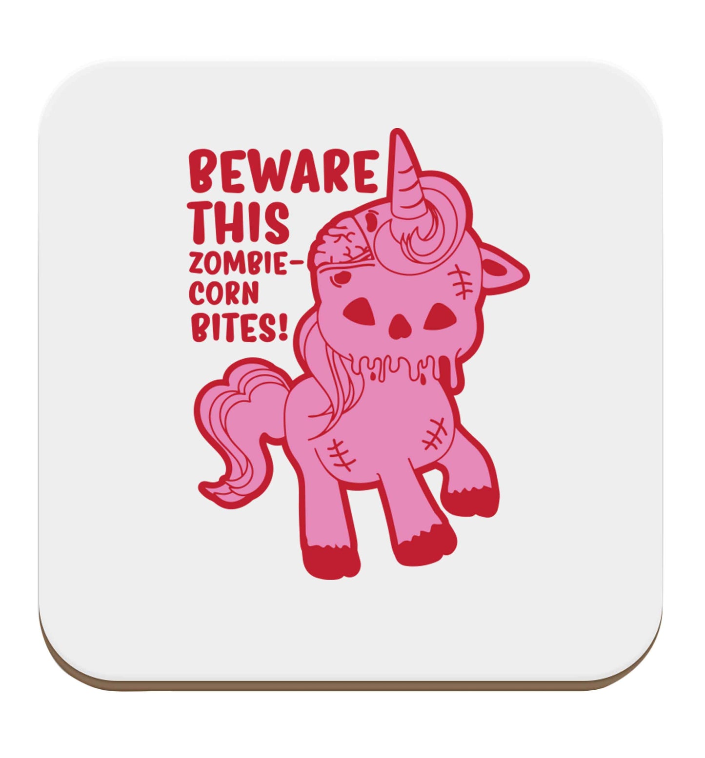 Beware this zombiecorn bites set of four coasters