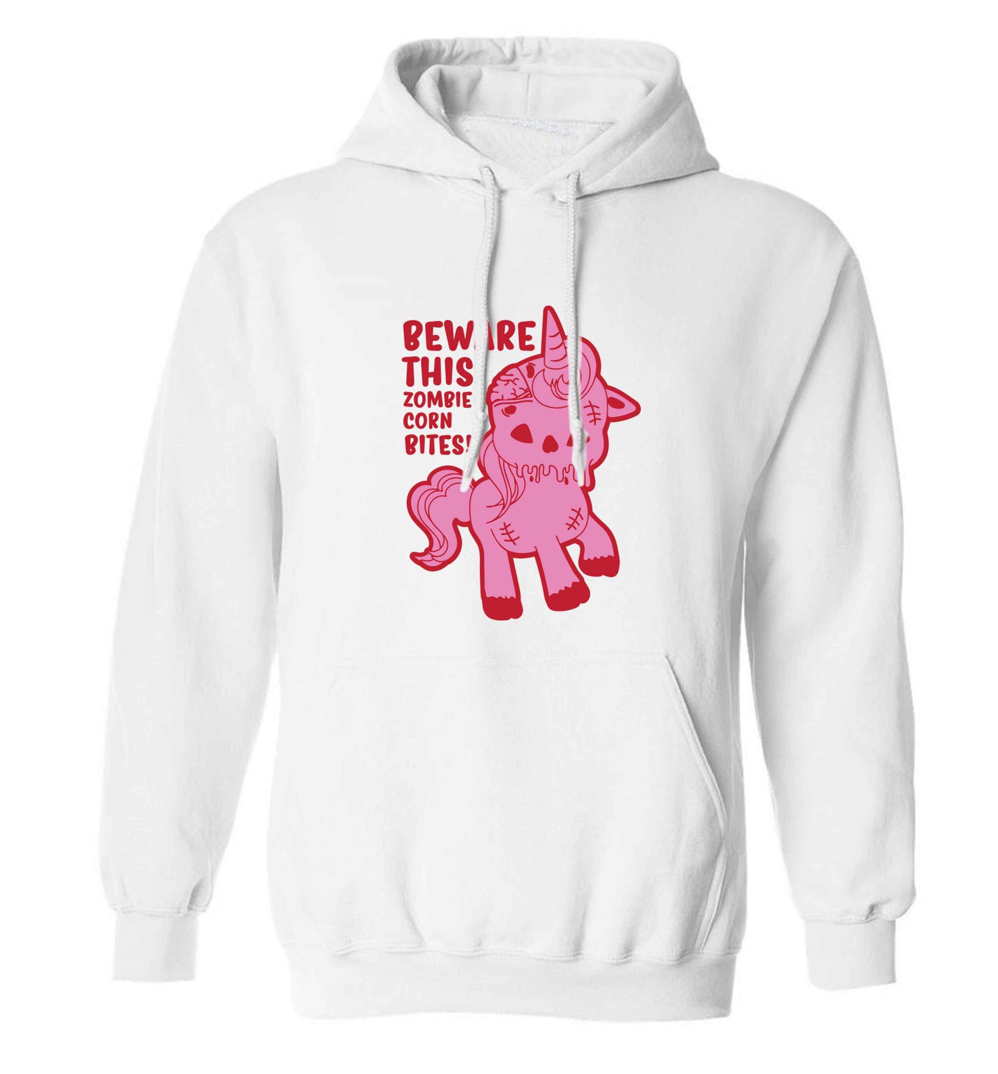 Beware this zombiecorn bites adults unisex white hoodie 2XL