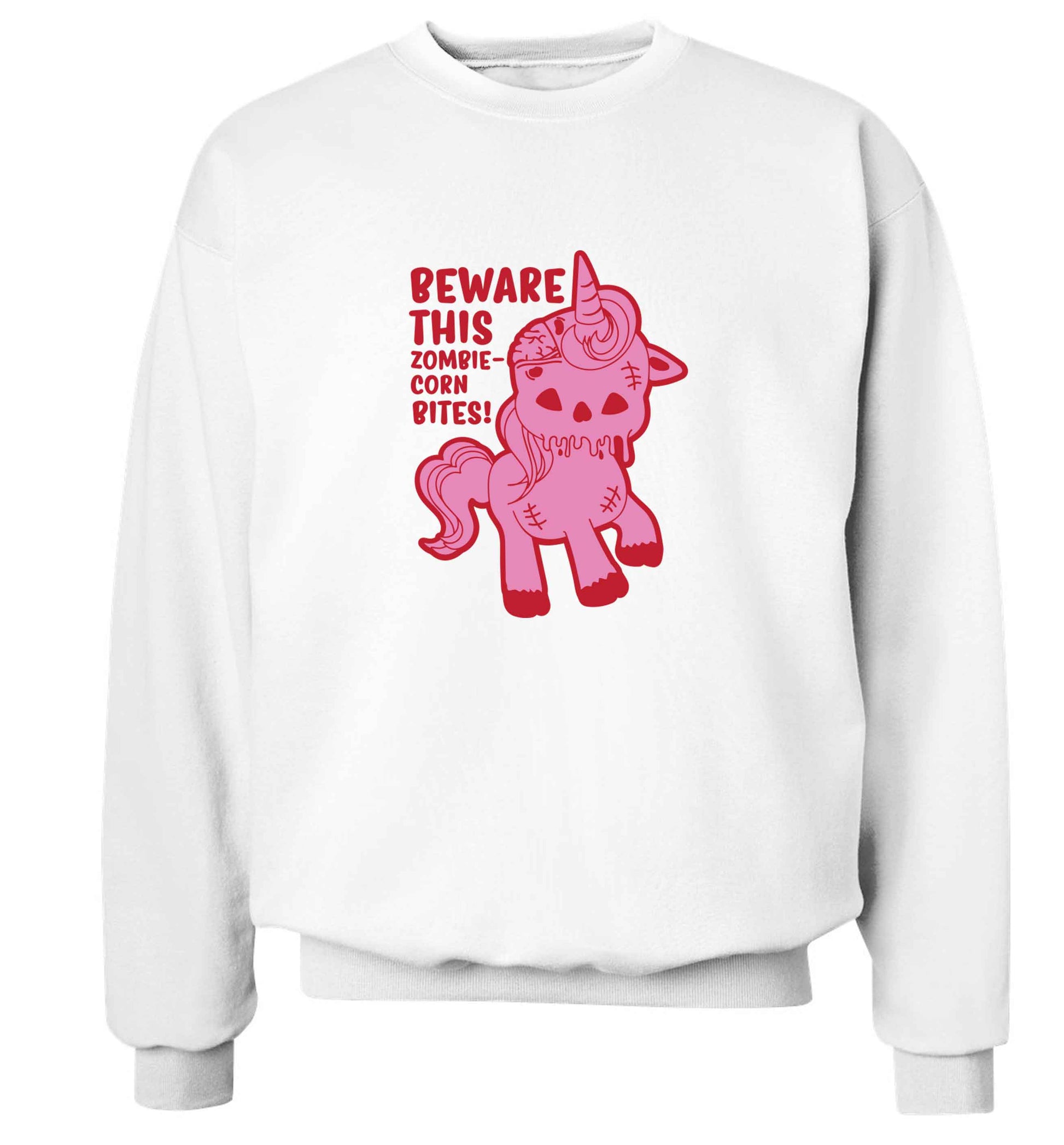 Beware this zombiecorn bites adult's unisex white sweater 2XL