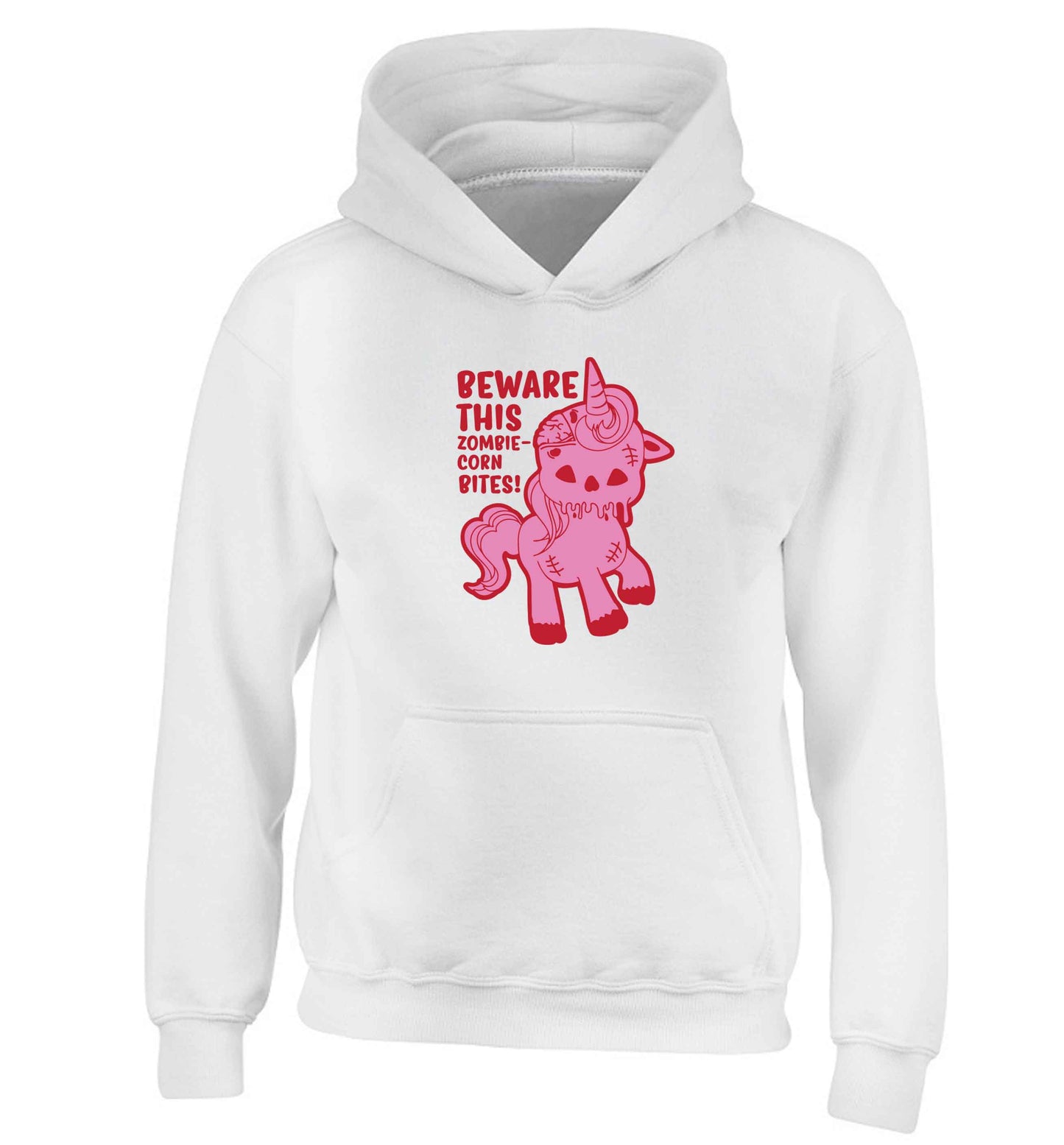Beware this zombiecorn bites children's white hoodie 12-13 Years