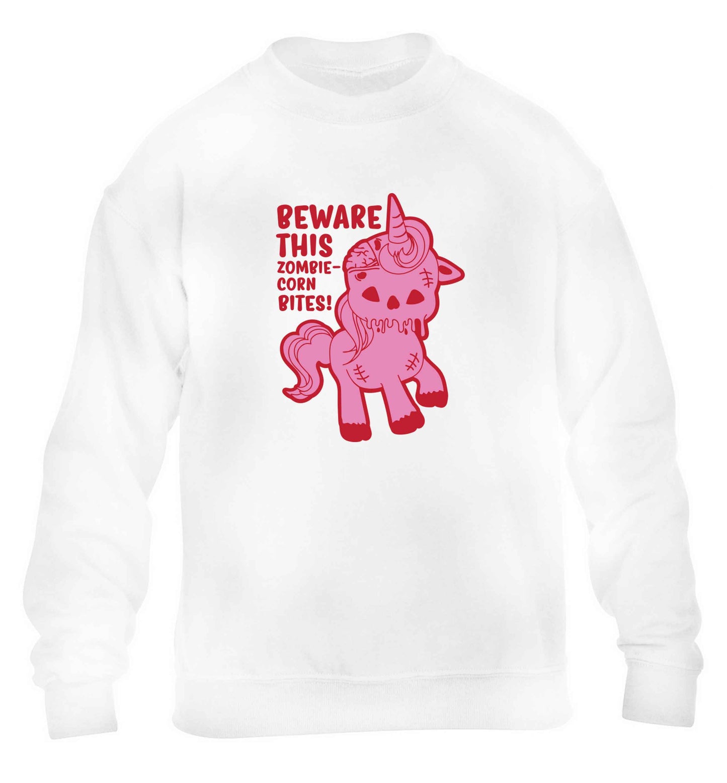 Beware this zombiecorn bites children's white sweater 12-13 Years
