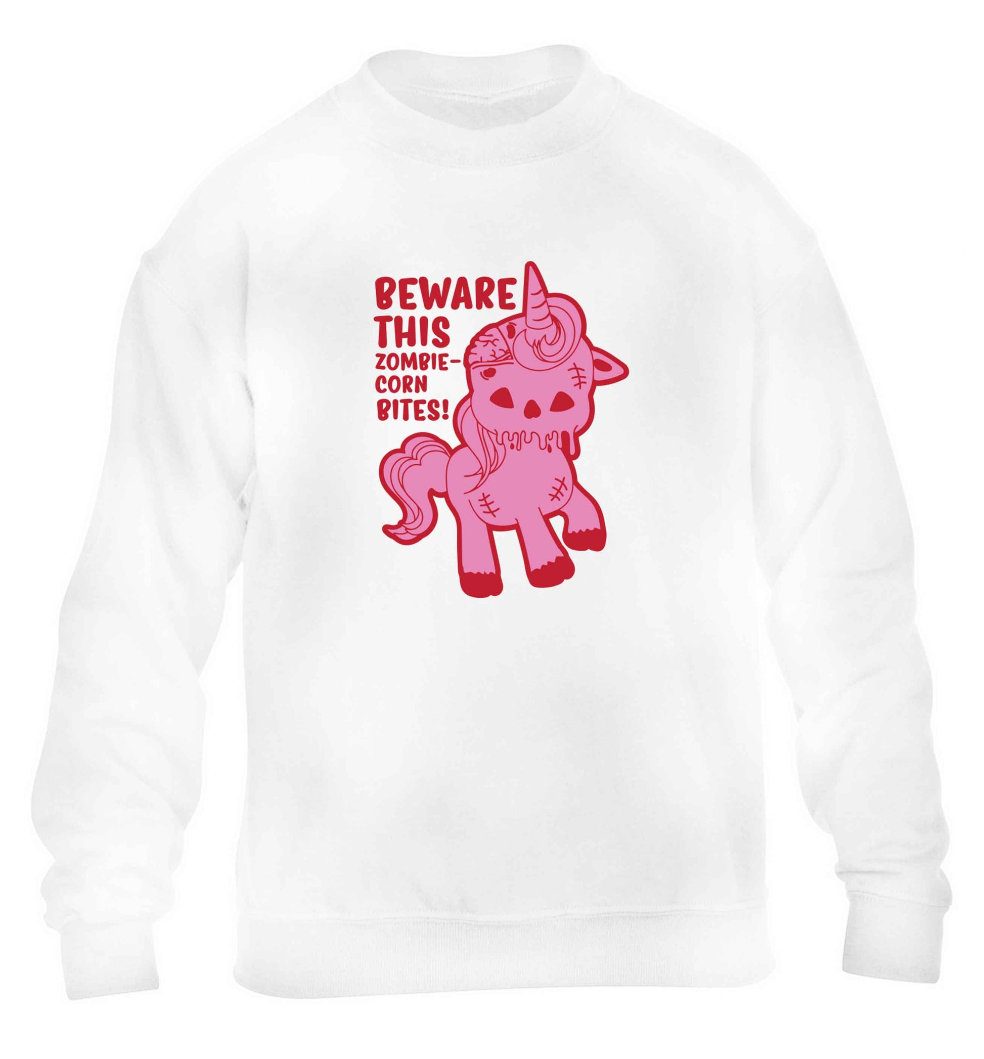 Beware this zombiecorn bites children's white sweater 12-13 Years