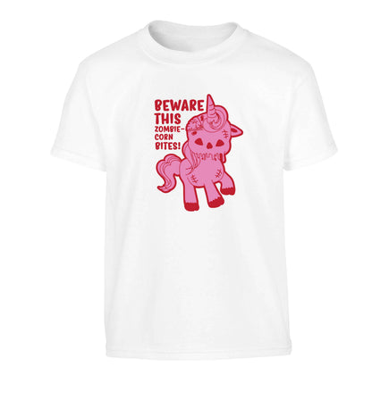 Beware this zombiecorn bites Children's white Tshirt 12-13 Years