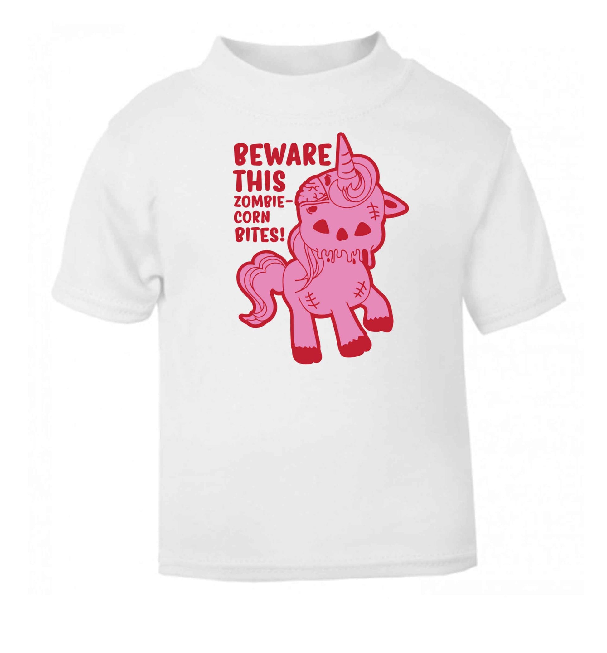 Beware this zombiecorn bites white baby toddler Tshirt 2 Years