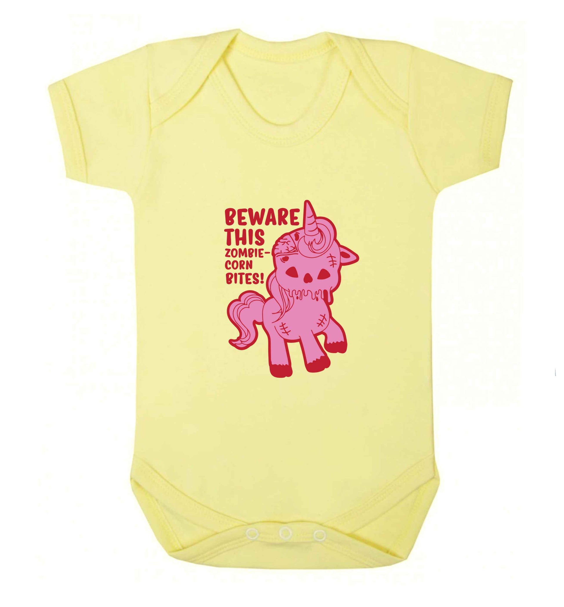 Beware this zombiecorn bites baby vest pale yellow 18-24 months