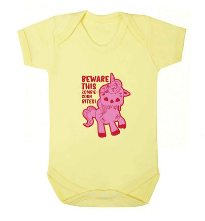 Beware this zombiecorn bites baby vest pale yellow 18-24 months
