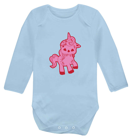 Zombie unicorn zombiecorn baby vest long sleeved pale blue 6-12 months
