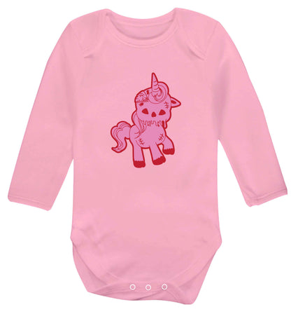 Zombie unicorn zombiecorn baby vest long sleeved pale pink 6-12 months