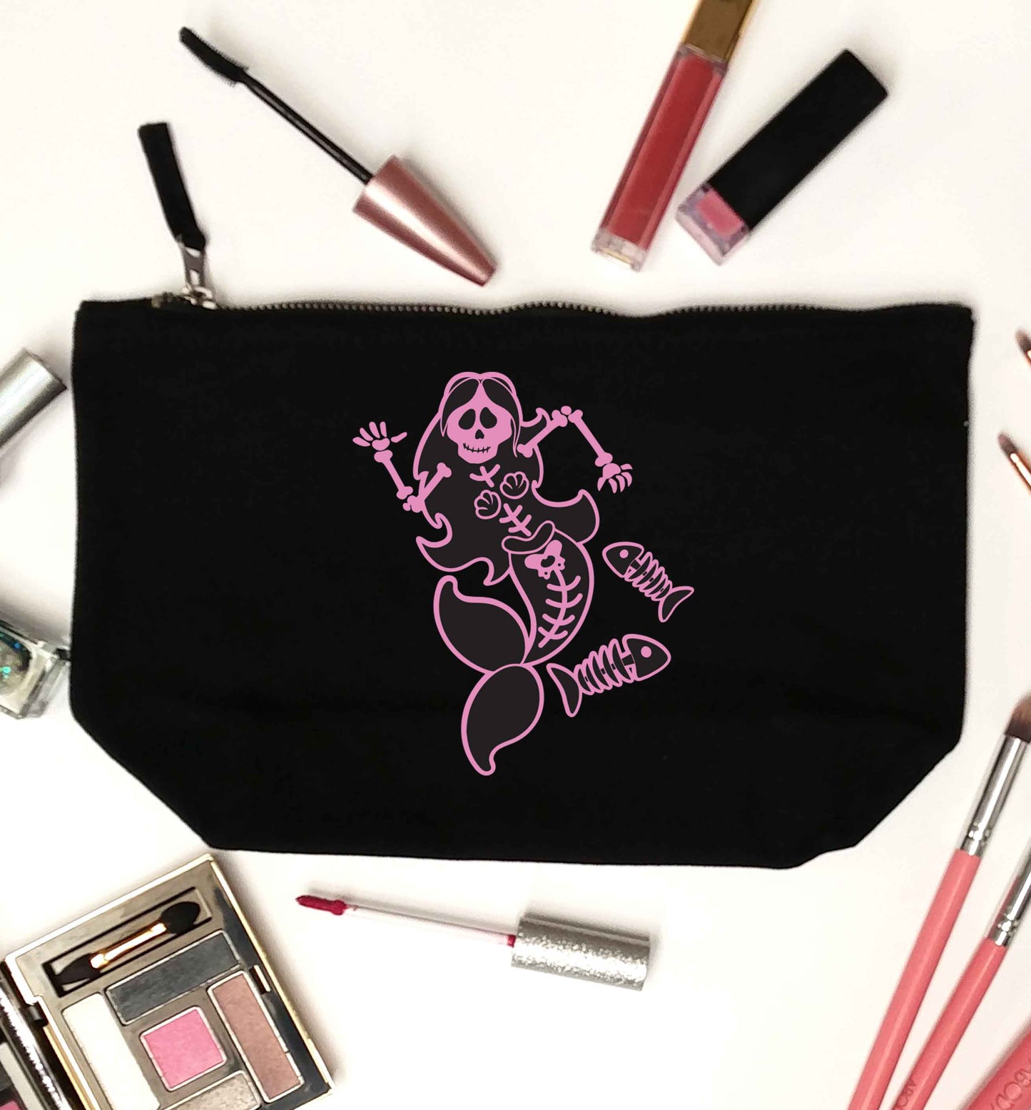 Skeleton mermaid black makeup bag