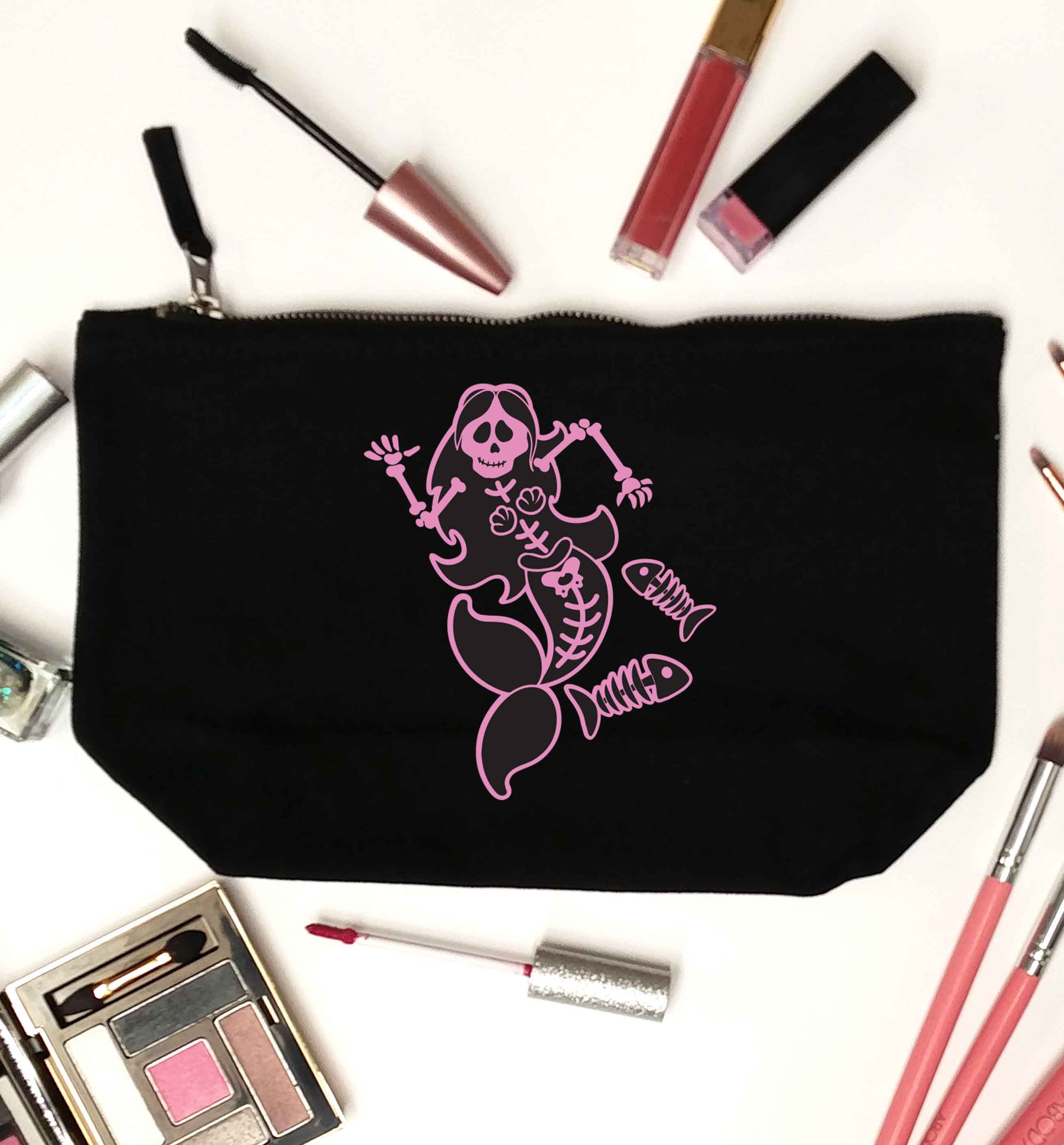 Skeleton mermaid black makeup bag