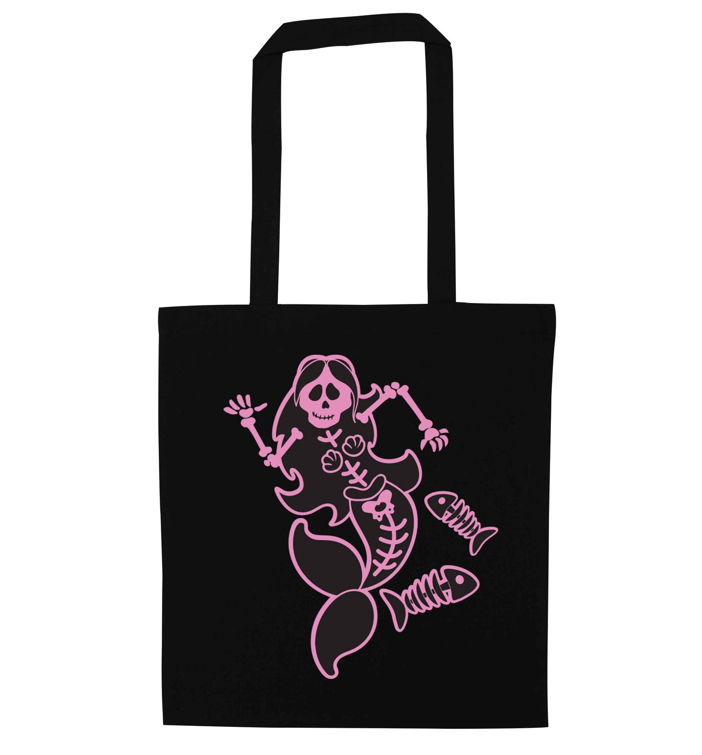 Skeleton mermaid black tote bag